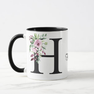 "Aquarelle rose et violet Roses initiale 'H' Mug