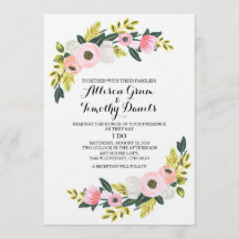 Aquarelle rose faire-part de mariage