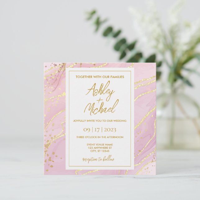 Aquarelle rose Faire-part de mariage Abstrait en m (Debout devant)