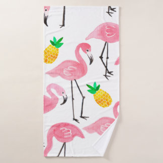 Aquarelle rose flamant rose et ananas jaune 