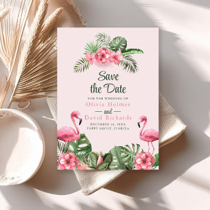 Aquarelle rose flamant tropical faire-part de sauv