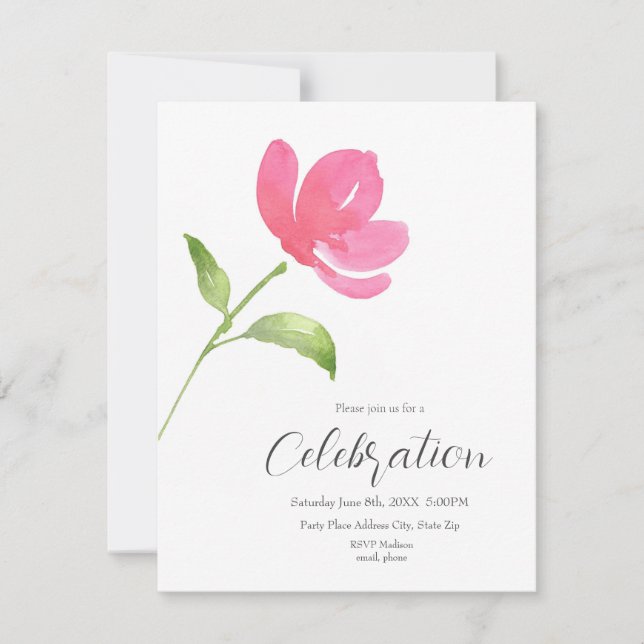Aquarelle rose Fleur 3 Invitation (Devant)