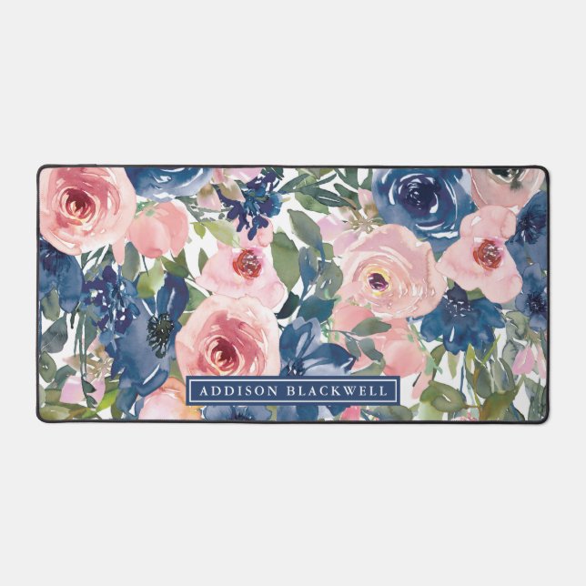 Aquarelle rose Fleur de bureau Mat et Nom personna (Recto)