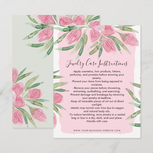 Aquarelle rose fleurie fleurie Carte de soins pour (Devant / Derrière)