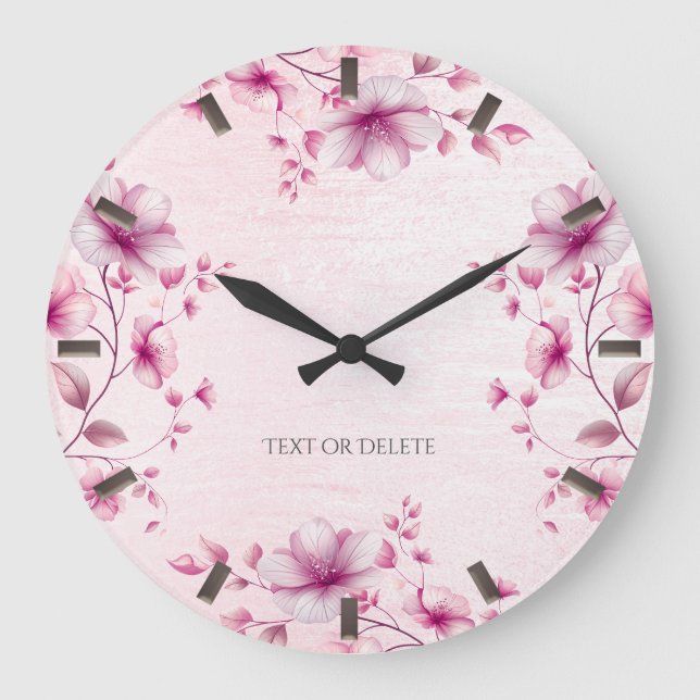 Aquarelle rose Fleurs Horloge murale (Recto)