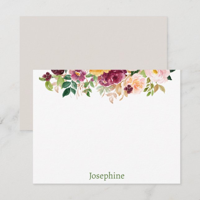 Aquarelle rose Floral Carte Flat personnalisée (Devant / Derrière)
