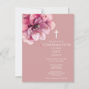 Aquarelle rose Floral Confirmation Invitation