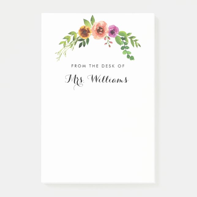 Aquarelle rose Floral Enseignant Post-it Note (Devant)