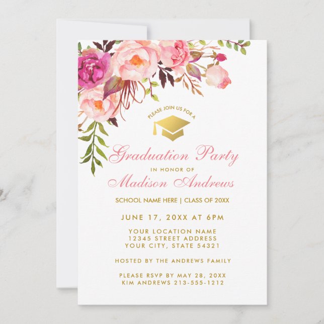 Aquarelle rose Floral Invitation P (Devant)