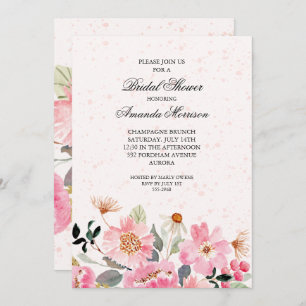 Aquarelle rose Floral Invitations de douche nuptia