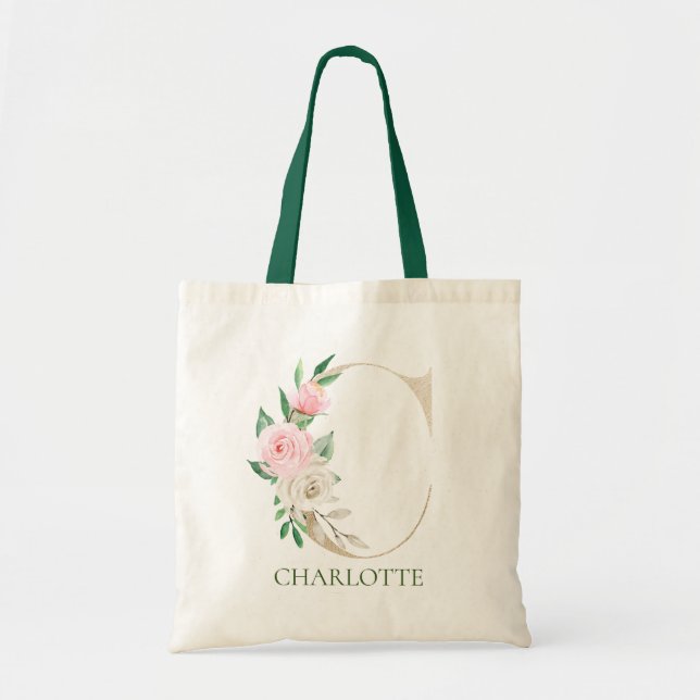 Aquarelle rose Floral lettre C Sac fourre-tout mon (Devant)