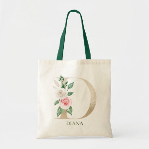 Aquarelle rose Floral lettre D Monogramme Sac four