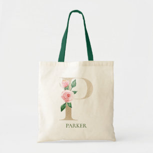 Aquarelle rose Floral lettre P Monogramme Sac four