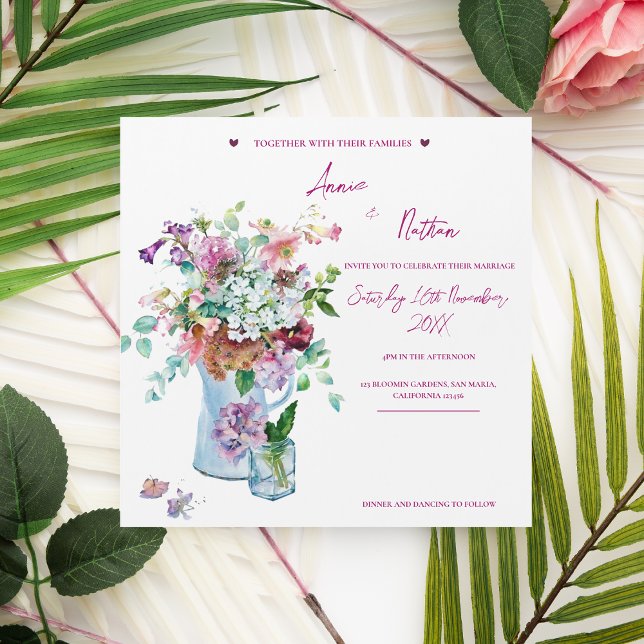 Aquarelle rose Floral Mariage Invitation par aiman (Pink Floral Watercolor Wedding Magnet Invitation)