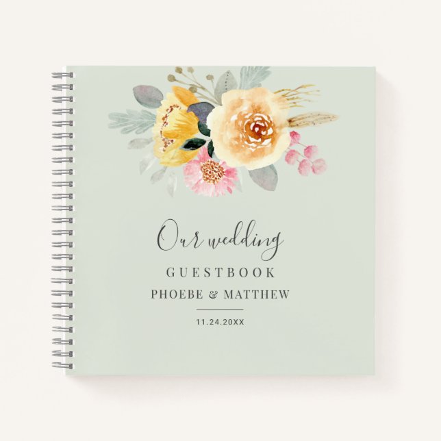 Aquarelle rose Floral Mariage Livre d'or (Devant)