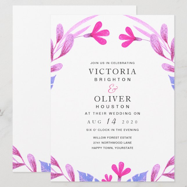 Aquarelle rose Floral Mariages Invitations (Devant / Derrière)
