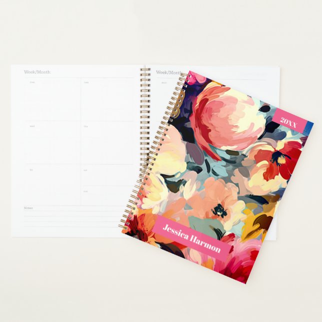Aquarelle rose Floral Planificateur hebdomadaire e (Devant avec enveloppe)