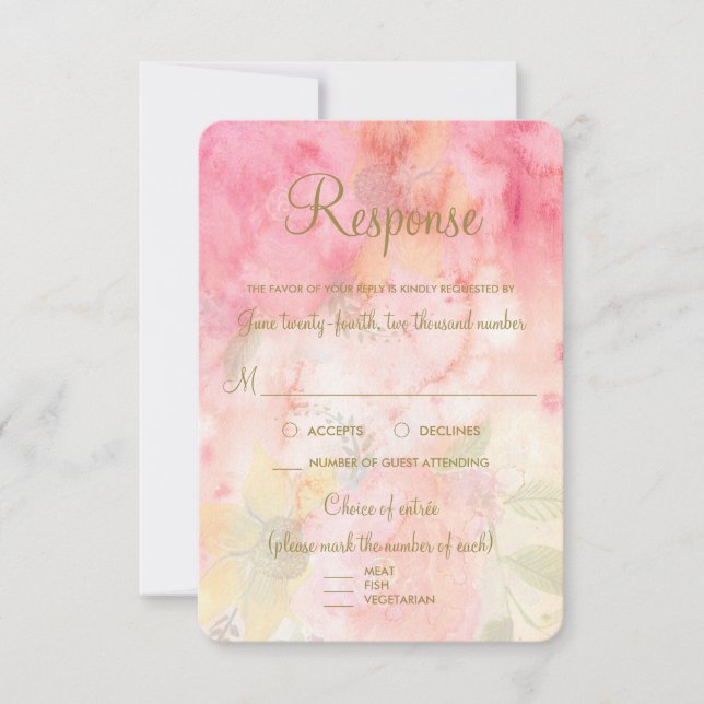 Aquarelle rose florale Mariage officiel RSVP Répon (Devant)