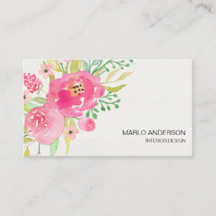 Aquarelle rose foncé Carte de visite floral
