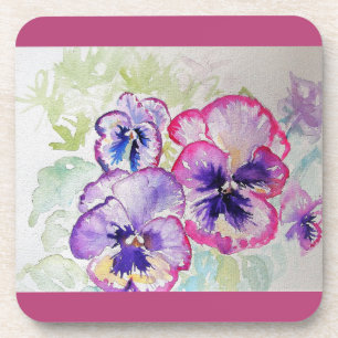 Aquarelle rose foncé Dessous de verre fleuris