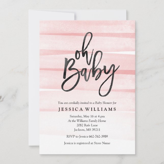 Aquarelle rose Gradient Oh Baby shower Invitation (Devant)