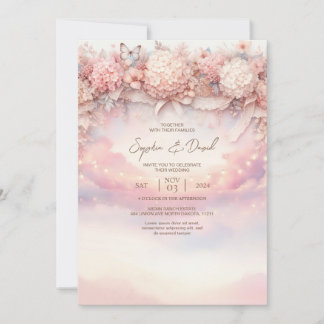 Aquarelle rose Hydrangea Faire-part de mariage