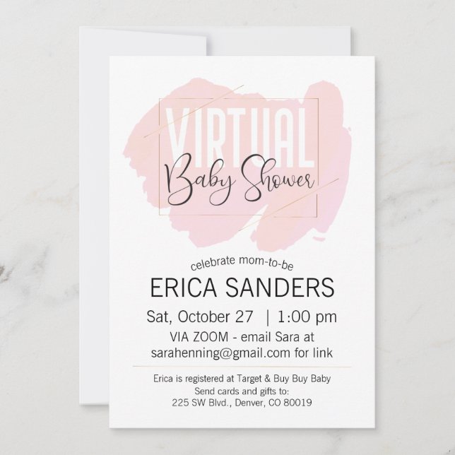 Aquarelle rose Invitation Baby shower virtuel (Devant)