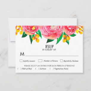Aquarelle rose jaune Floral Wedal Cartes RSVP
