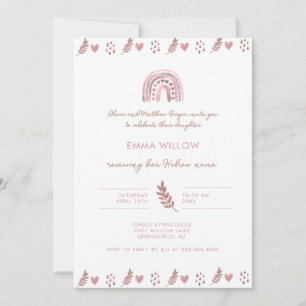 Aquarelle rose Juif Baby Naming Invitation