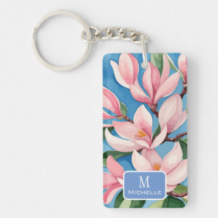 Aquarelle rose Magnolia Art moderne Monogramme ble