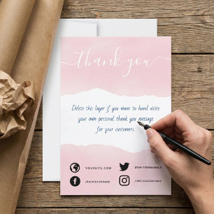 Aquarelle rose manuscrite merci insérer la carte