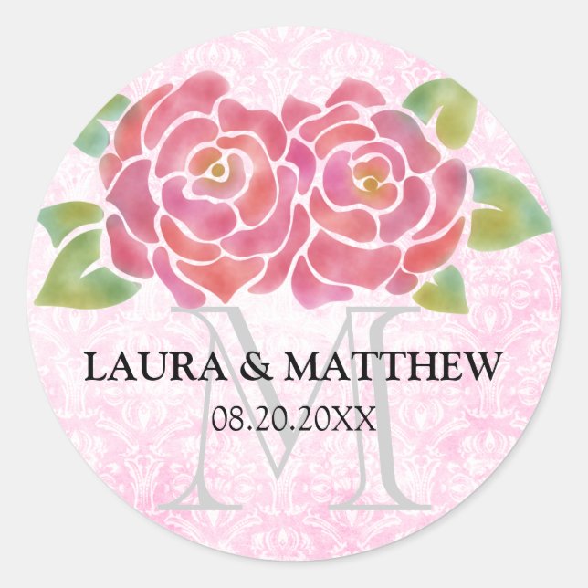 Aquarelle Rose mariage Favoriser les autocollants  (Devant)