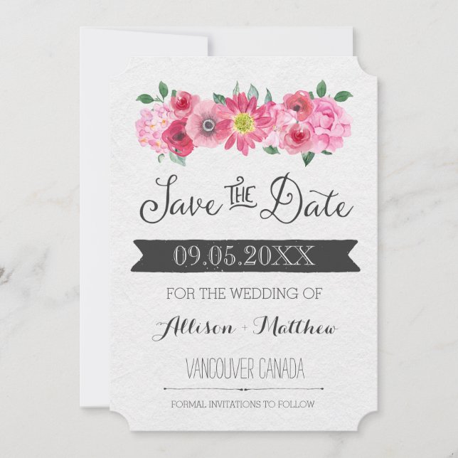 Aquarelle rose Mariage floral Enregistrer la carte (Devant)