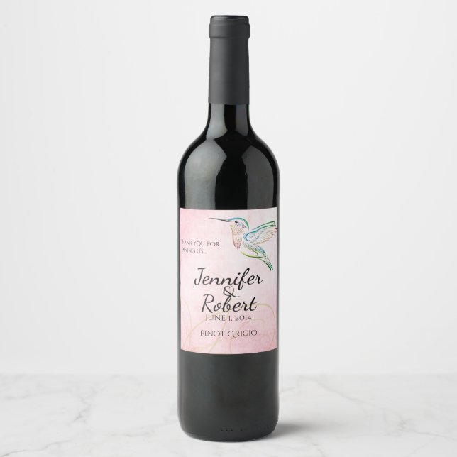Aquarelle rose Mariage Vin Étiquette (Devant)