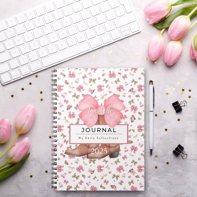 Aquarelle rose mignonne Bows Cowgirl Boots Journal (Créateur téléchargé)