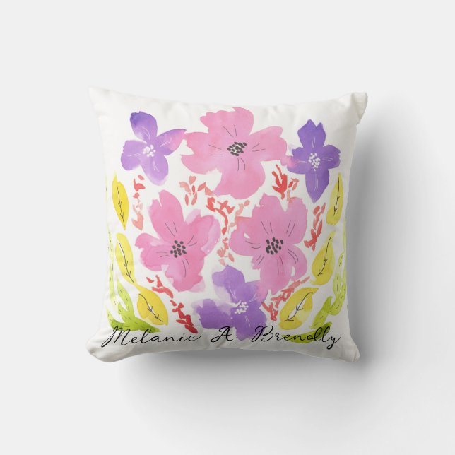 Aquarelle rose moderne Coussin d'oreiller fleuri (Recto)