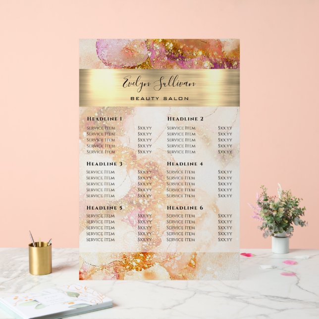 Aquarelle rose or - Faux Prix (Mariage)