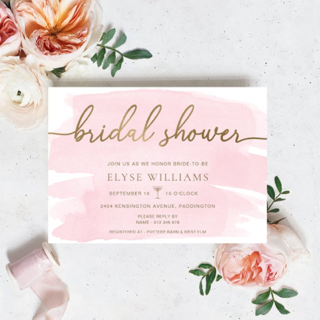 Aquarelle rose or Invitation de la douche nuptiale (Bridal Shower Invitation Pink Watercolour Gold )