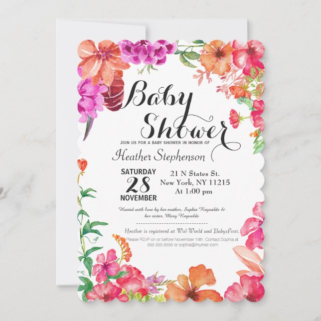 Aquarelle rose orange Baby shower Invitations (Devant)