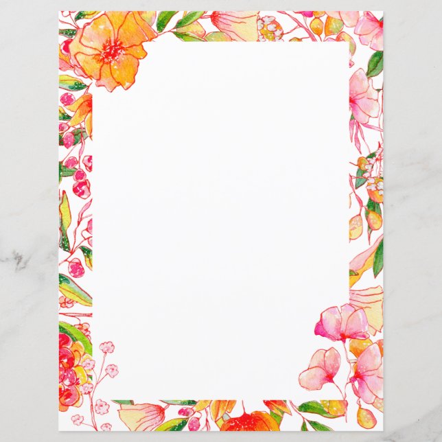Aquarelle rose orange florale vierge papeterie (Devant)