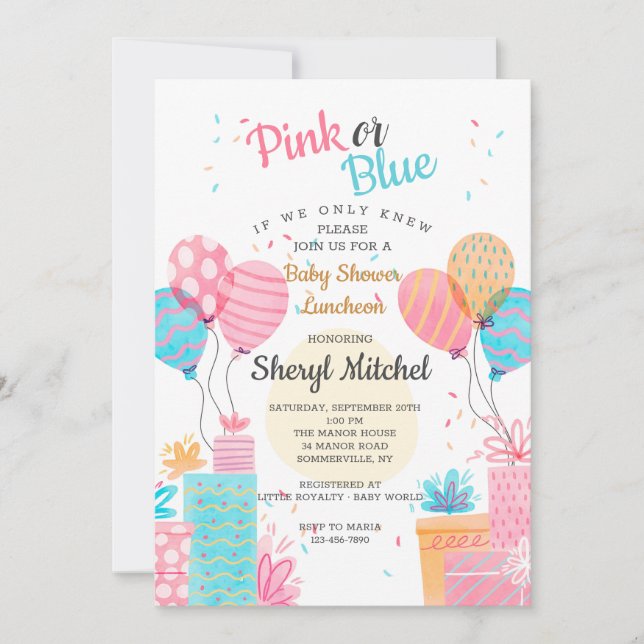 Aquarelle rose ou bleu Baby shower Invitation (Devant)