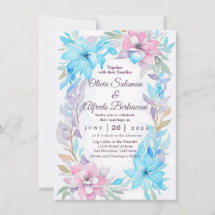 Aquarelle rose pâle et bleu océanique invitation f