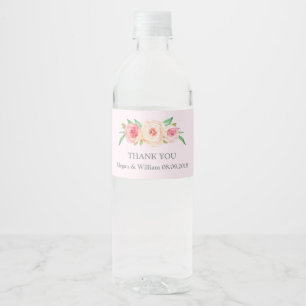 Aquarelle rose pâle Étiquette de bouteille d'eau f