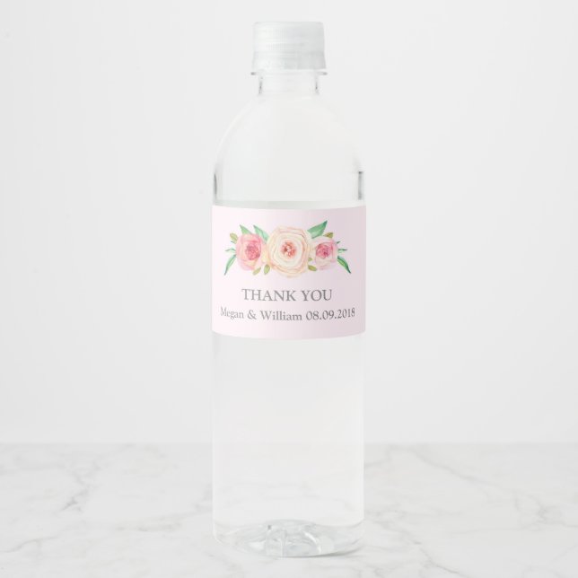 Aquarelle rose pâle Étiquette de bouteille d'eau f (Devant)
