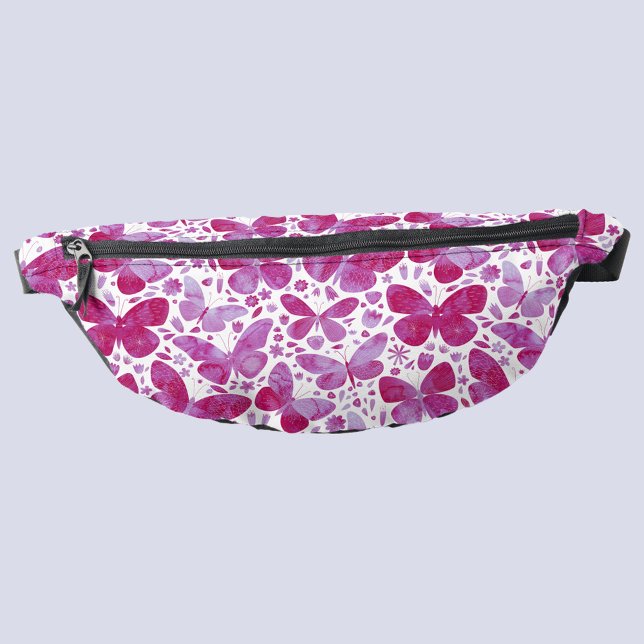 Aquarelle rose papillon (Pink butterfly watercolor pattern fanny pack)