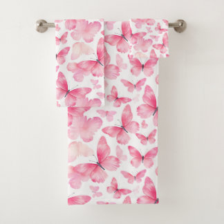 Aquarelle rose Papillons Ensemble de serviettes
