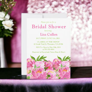 Aquarelle rose Peonies Invitation à la douche nupt