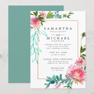 Aquarelle rose Peony Floral Mariages Invitations