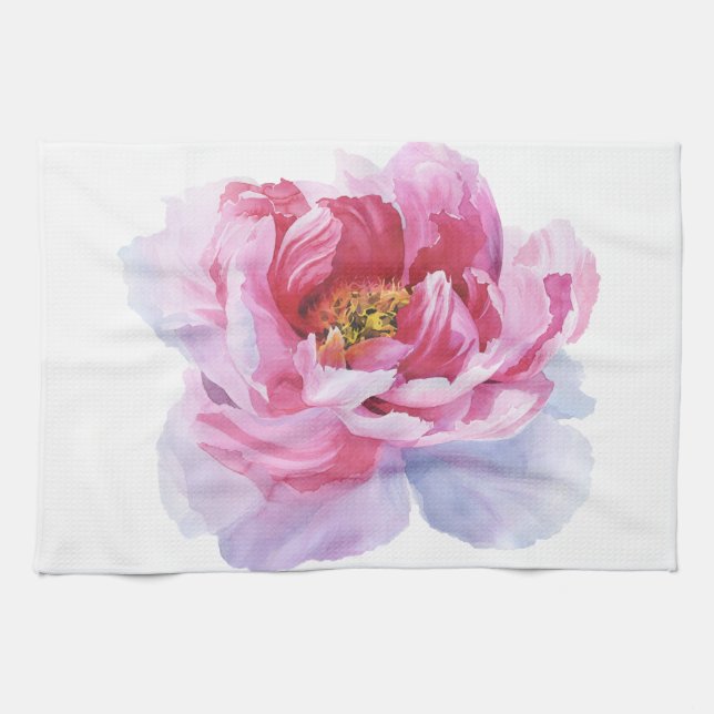 Aquarelle rose Peony Serviettes de cuisine (Horizontal)