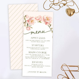 Aquarelle rose pivoines à fleurs menu mariage Cart